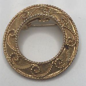 Vintage Mamselle Gold Tone Circle Brooch Signed